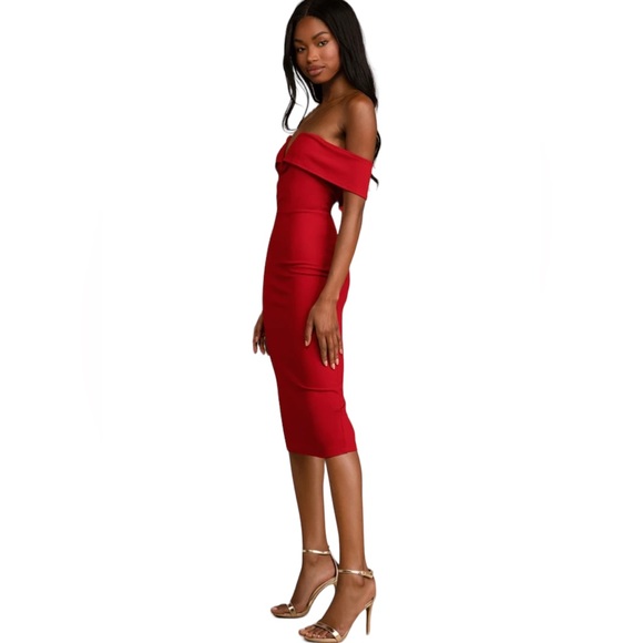 Lulu’s Dress off Shoulder Red Hidden Zipper on Back Size S - Picture 4 of 12